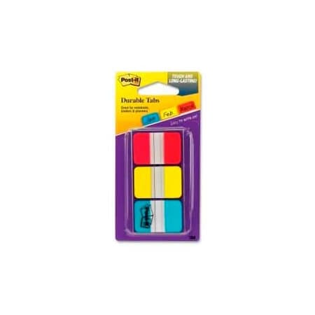 3M Post-it Durable Tabs, 1" Solid, Red/Yellow/Blue, 12 Tabs/Color, 36 Tabs/Dispenser 686RYBT